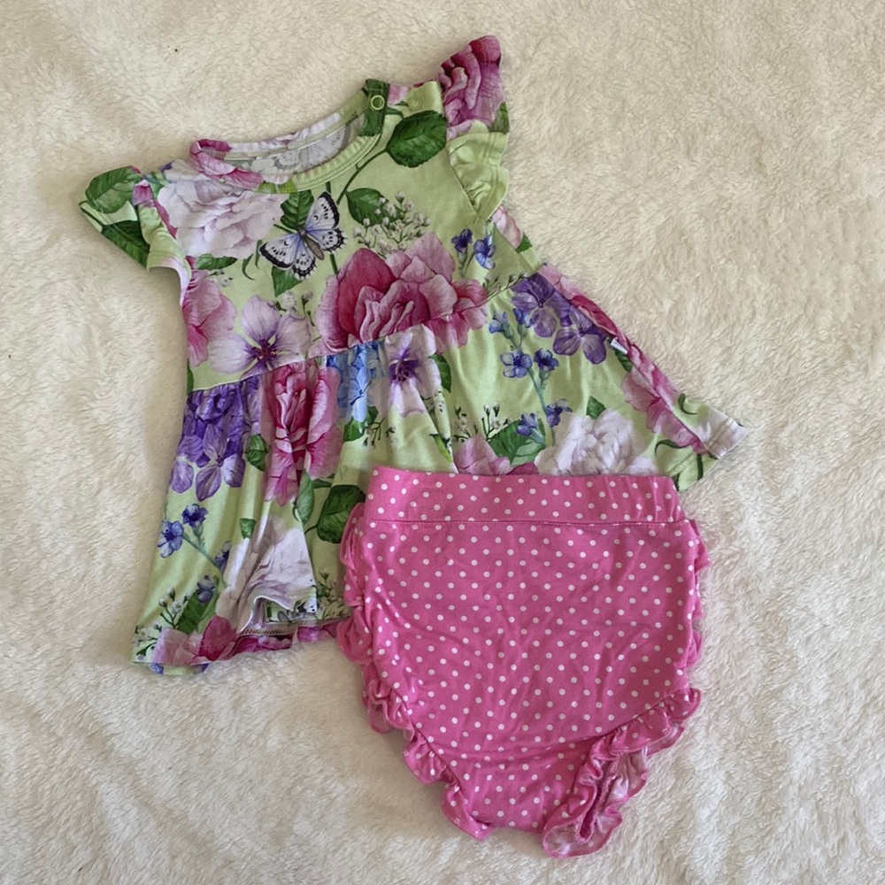 Posh Peanut Georgina Peplum ruffled bummie set - 6-12m